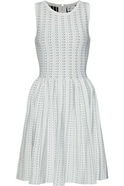 Shop Milly Pleated Polka-dot Jacquard-knit Dress In White