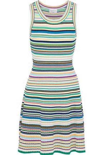 Shop Milly Woman Striped Ribbed-knit Mini Dress Multicolor