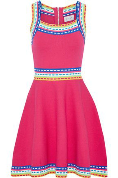 Shop Milly Woman Paneled Knitted Mini Dress Fuchsia