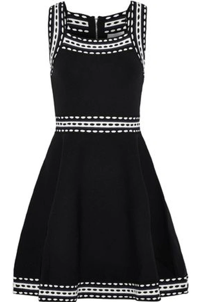 Shop Milly Woman Paneled Knitted Mini Dress Black