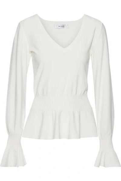 Shop Milly Fluted Stretch-knit Top In White