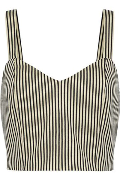 Shop Alice And Olivia Cristi Cropped Striped Cotton-blend Top In Neutral