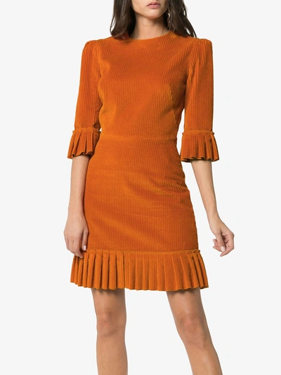 Shop The Vampire's Wife Frill Corduroy Mini Dress In Orange