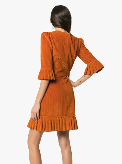 Shop The Vampire's Wife Frill Corduroy Mini Dress In Orange