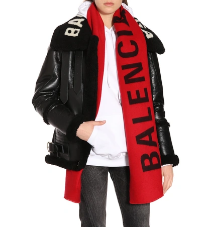 Shop Balenciaga Wool Scarf In Red