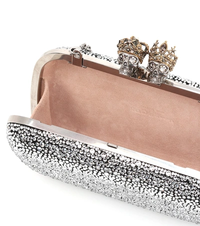 Shop Alexander Mcqueen Queen And King Embellished Clutch In Silver