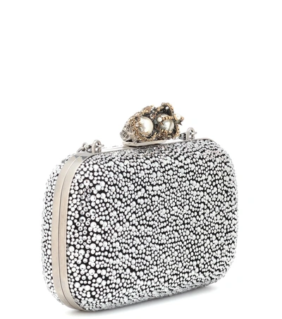 Shop Alexander Mcqueen Queen And King Embellished Clutch In Silver