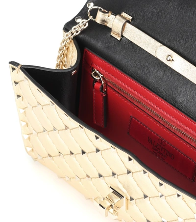 Shop Valentino Rockstud Spike Leather Shoulder Bag In Gold