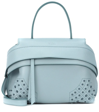 Shop Tod's Wave Small Leather Tote In Blue