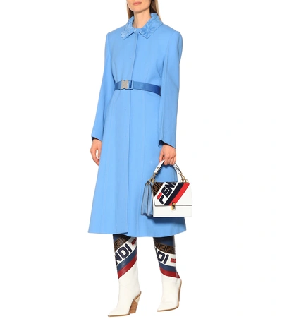 Shop Fendi Wool And Fur Trench Coat In Blue