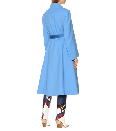 Shop Fendi Wool And Fur Trench Coat In Blue