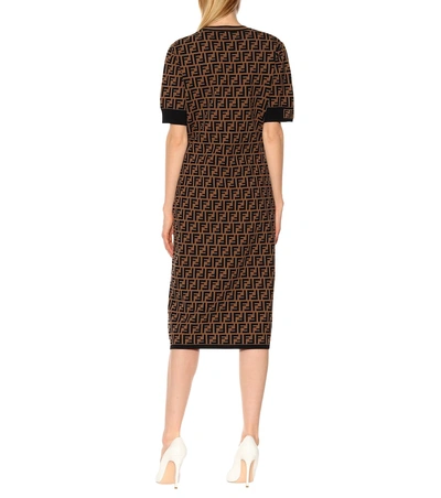 Shop Fendi Stretch-knit Midi Dress In Black