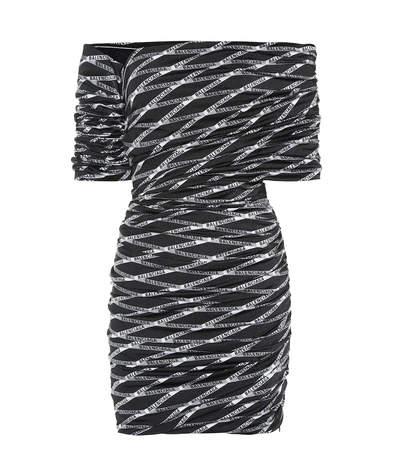 Shop Balenciaga Monogram Off-the-shoulder Minidress In Black
