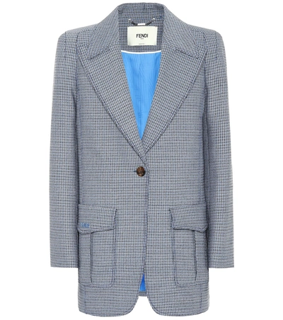Shop Fendi Wool And Silk-blend Blazer In Blue