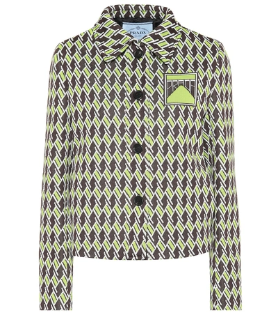 Shop Prada Technical Jacquard Knitted Jacket In Green