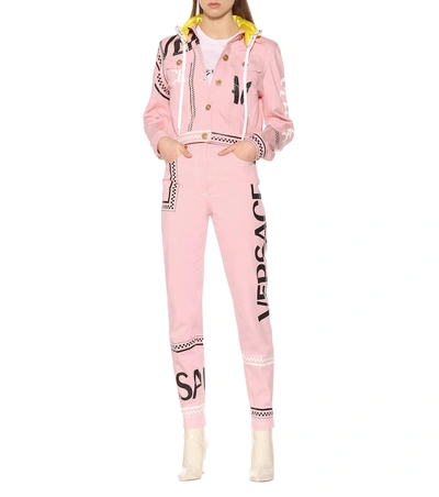 Shop Versace Printed High-rise Straight Jeans In Pink