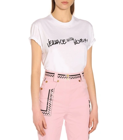 Shop Versace Printed High-rise Straight Jeans In Pink