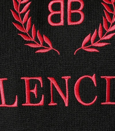 Shop Balenciaga Embroidered Wool-blend Sweater In Black