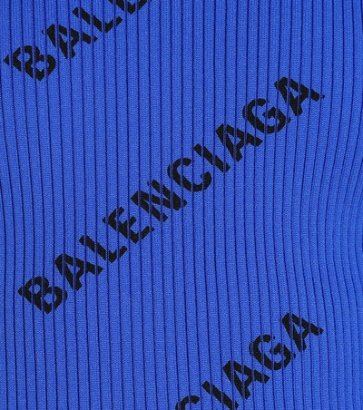 Shop Balenciaga Allover Logo Ribbed-knit Sweater In Blue