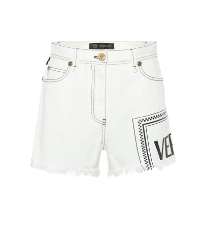 Shop Versace Vintage Logo Denim Shorts In White