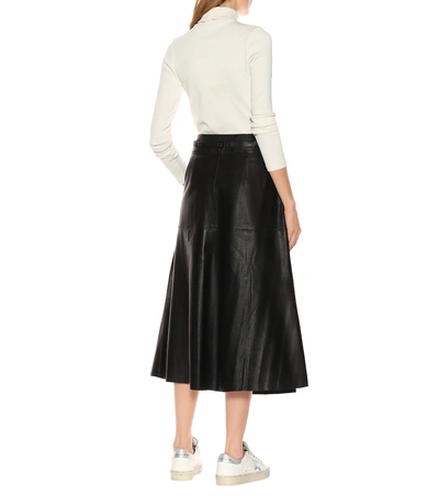 Shop Polo Ralph Lauren Leather Midi Skirt In Black