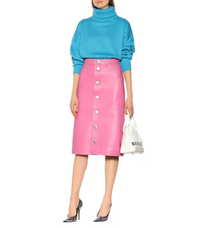 Shop Balenciaga Leather Midi Skirt In Pink