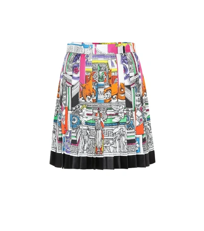 Shop Versace Pleated Silk Twill Miniskirt In Multicoloured