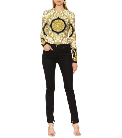 Shop Versace Printed Jersey Bodysuit In Gold
