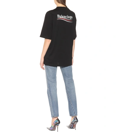 Shop Balenciaga Logo Cotton T-shirt In Black