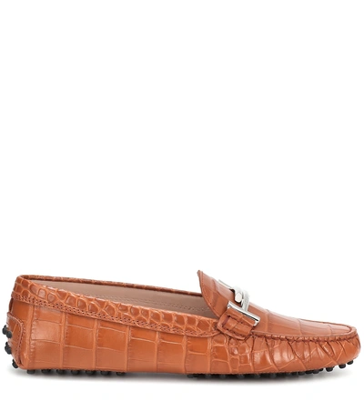 Shop Tod's Gommino Leather Loafers In Brown