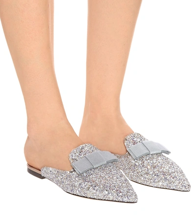 Shop Jimmy Choo Galaxy Flat Glitter Slippers In Silver