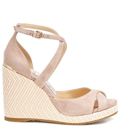 Shop Jimmy Choo Alanah 105 Suede Wedge Sandals In Pink