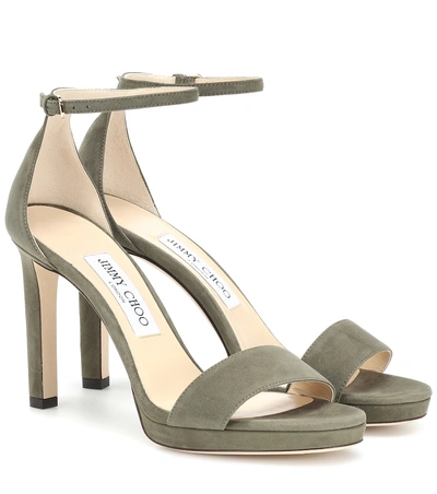 Shop Jimmy Choo Misty 100 Suede Sandals In Green