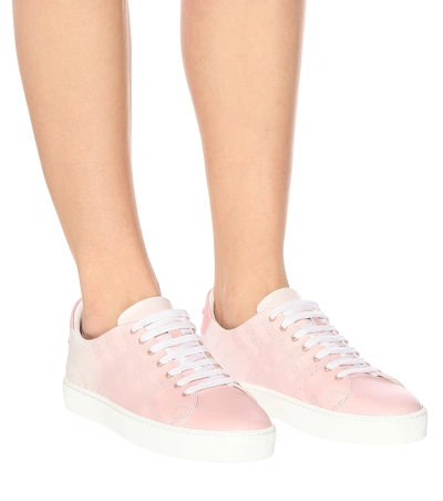 Shop Burberry Leather Sneakers In Pink