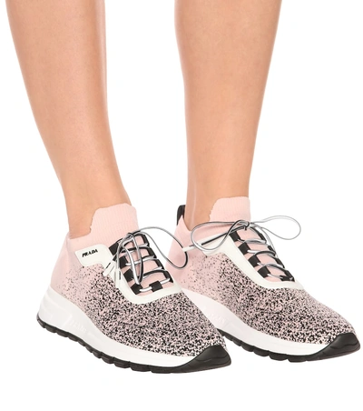 Shop Prada Prax-01 Knit Sneakers In Pink
