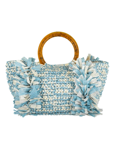 Shop Carolina Santo Domingo Amber Lucite Handle Tote In Blue-wht