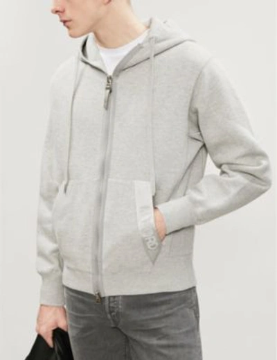 Shop Tom Ford Logo-print Cotton-jersey Hoody In Grey