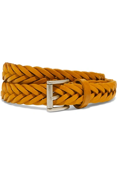 Shop Anderson's Woven Leather Belt In Mustard