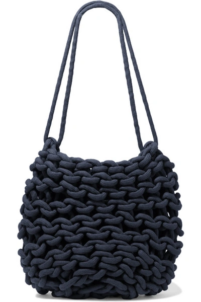 Shop Alienina Kati Woven Cotton Shoulder Bag In Navy