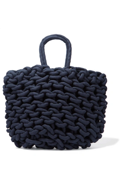 Shop Alienina Agata Woven Cotton Tote In Navy