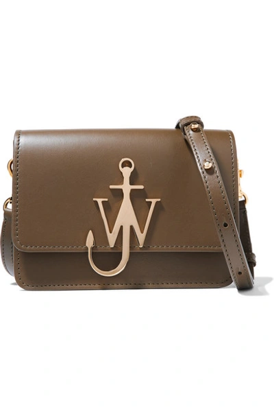 Shop Jw Anderson Logo Mini Leather Shoulder Bag In Dark Green