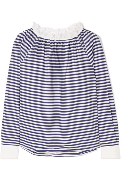 Shop Atlantique Ascoli Conquête Ruffled Striped Cotton-poplin Blouse In Blue