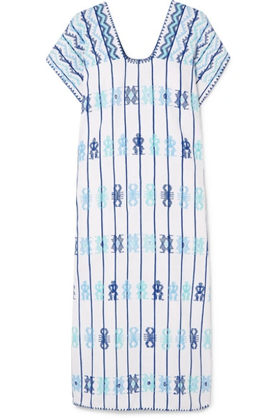 Shop Pippa Holt Embroidered Cotton Kaftan In Blue