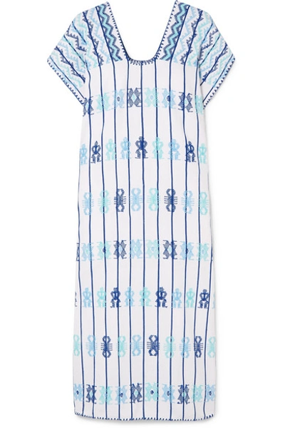 Pippa Holt Embroidered Kaftan Midi-dress In Blue