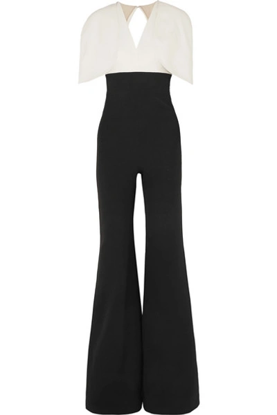 Shop Safiyaa Cape-effect Open-back Cady Jumpsuit In Black