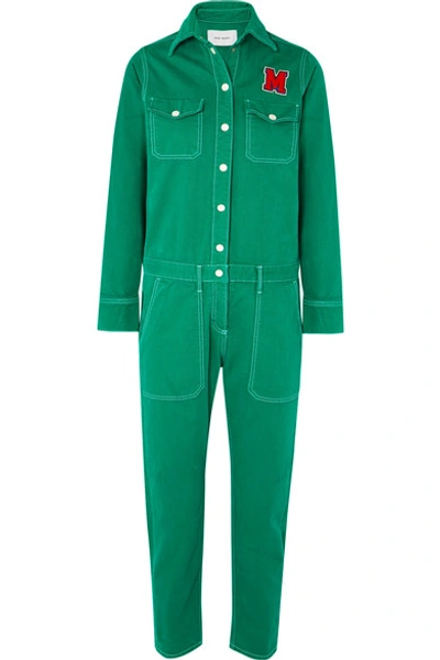 Shop Mira Mikati Appliquéd Cotton-twill Jumpsuit In Green