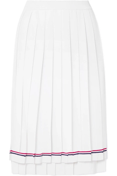 Shop Thom Browne Pleated Striped Stretch-knit Skirt In White