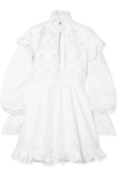 Shop Philosophy Di Lorenzo Serafini Ruffled Laser-cut Cotton-poplin Mini Dress In White