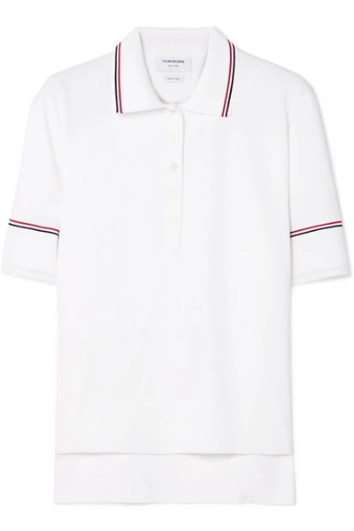 Shop Thom Browne Striped Stretch-knit Polo Shirt In White