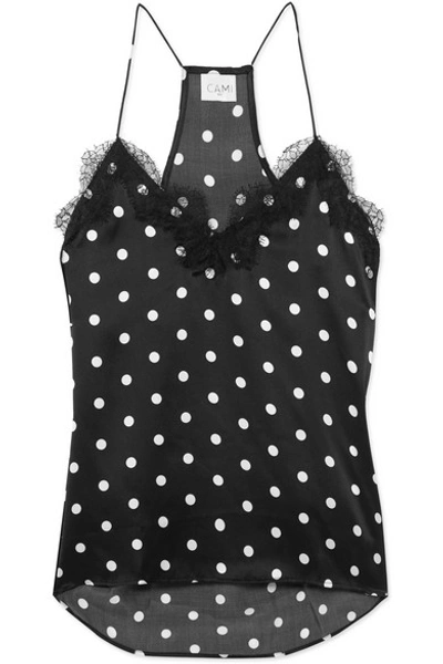Shop Cami Nyc The Racer Lace-trimmed Polka-dot Silk-charmeuse Camisole In Black